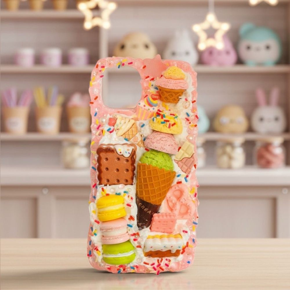 Handmade Kawaii Ice Cream & Dessert Pink Resin Phone Case handmade for any model